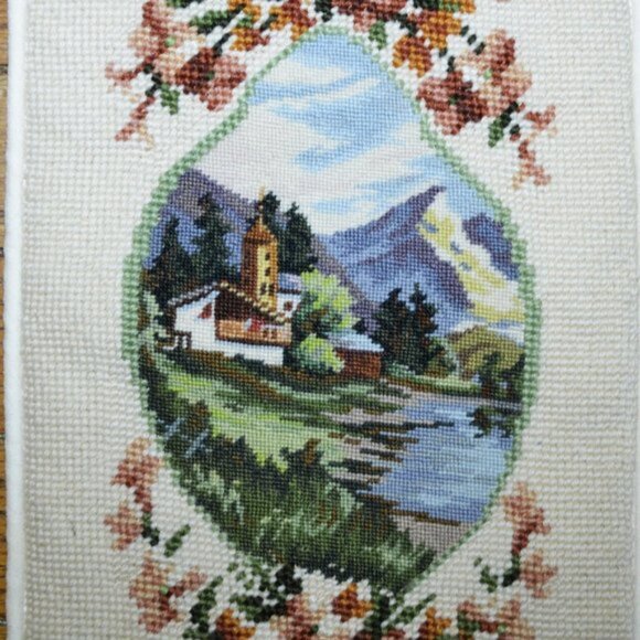 Vintage  Bell Pull Needlepoint With Petite  Changing Seasons Church Wall Decor - Picture 4 of 8